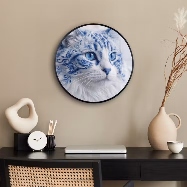 Kat - Patroon - Blauw Fotolijst rond zonder passe partout klein -sfeer1