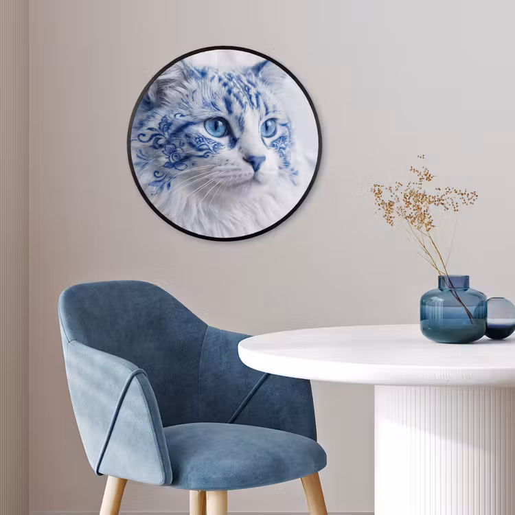 Kat - Patroon - Blauw Fotolijst rond zonder passe partout klein -sfeer2