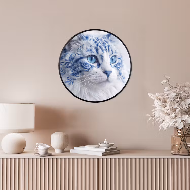 Kat - Patroon - Blauw Fotolijst rond zonder passe partout klein -sfeer3