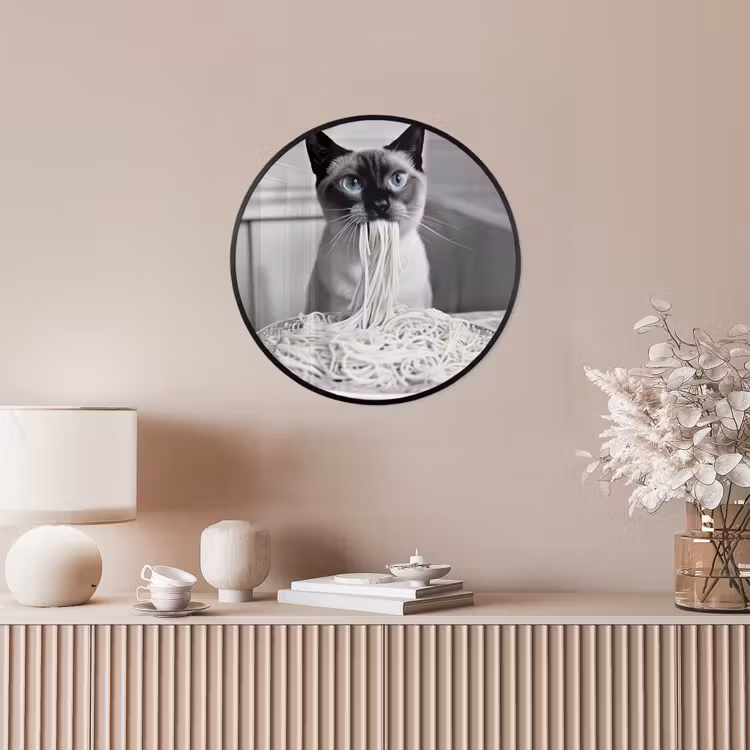 Kat - Siamees - Zwart Wit - Schattig - Dieren Fotolijst rond zonder passe partout klein -sfeer3