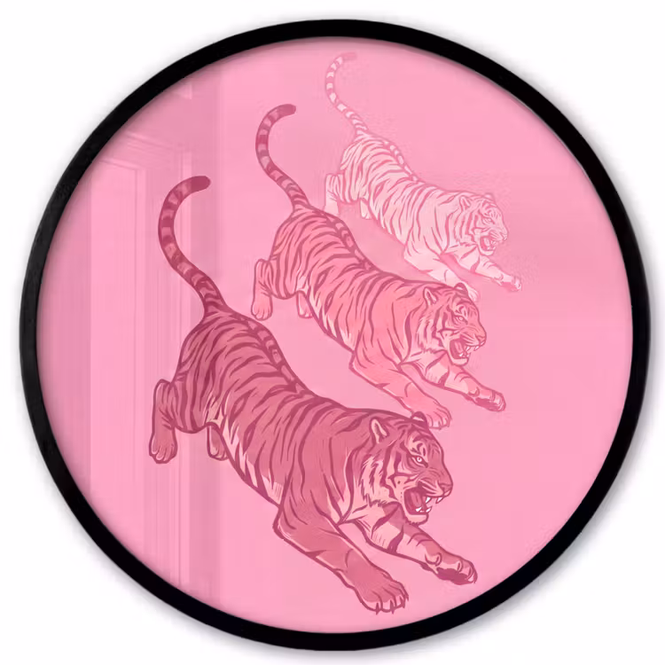 Kat - Springend - Dieren - Roze - Modern Fotolijst rond zonder passe partout klein -3d