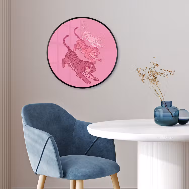 Kat - Springend - Dieren - Roze - Modern Fotolijst rond zonder passe partout klein -sfeer2