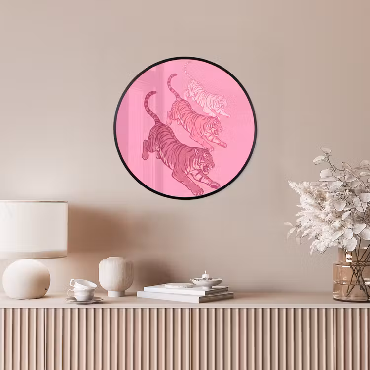 Kat - Springend - Dieren - Roze - Modern Fotolijst rond zonder passe partout klein -sfeer3