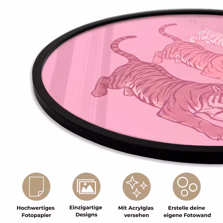 Kat - Springend - Dieren - Roze - Modern Fotolijst rond zonder passe partout klein -closeup_DE