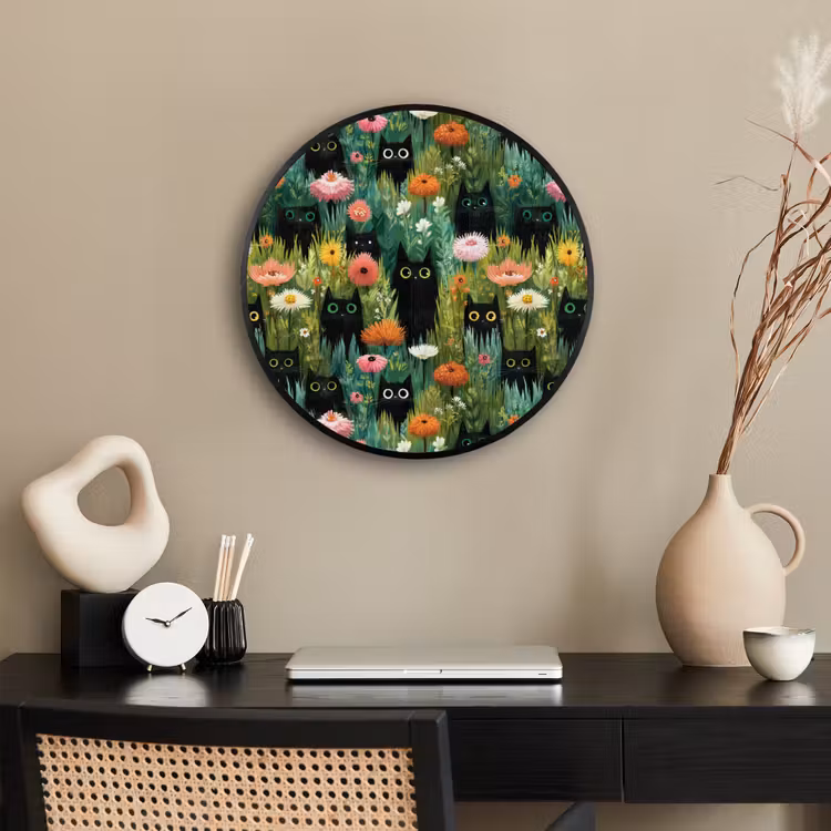 Katten - Bloemen - Kleurrijk Fotolijst rond zonder passe partout klein 856 -sfeer1