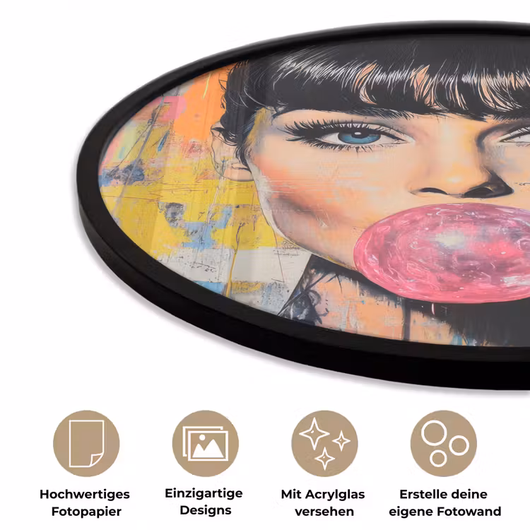 Kauwgom - Vrouw - Penseelstreken - Modern Fotolijst rond zonder passe partout klein -closeup_DE