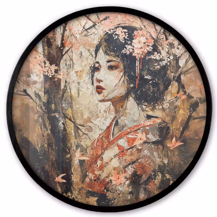 Kimono - Vrouw - kersenbomen Fotolijst rond zonder passe partout klein -3d