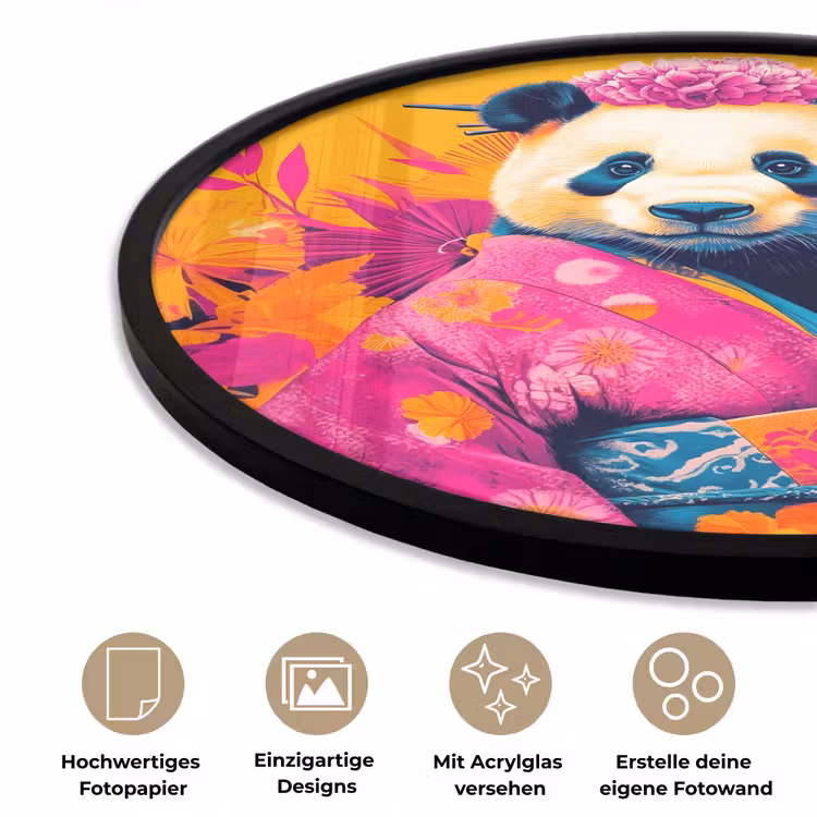 Kimono - Roze - Panda - Bloemenkroon Fotolijst rond zonder passe partout klein -closeup_DE