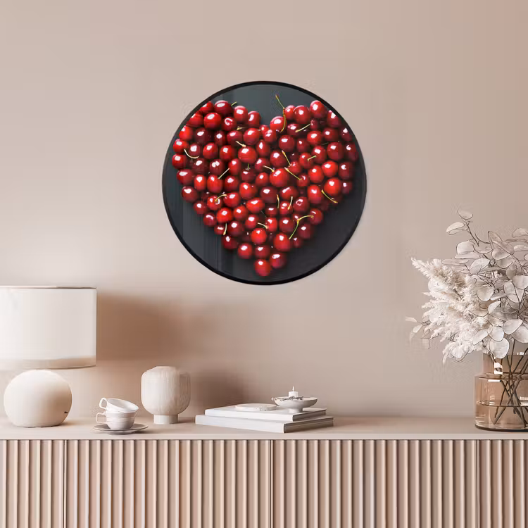Kersen - Hart - Rood - Zwart Fotolijst rond zonder passe partout klein -sfeer3