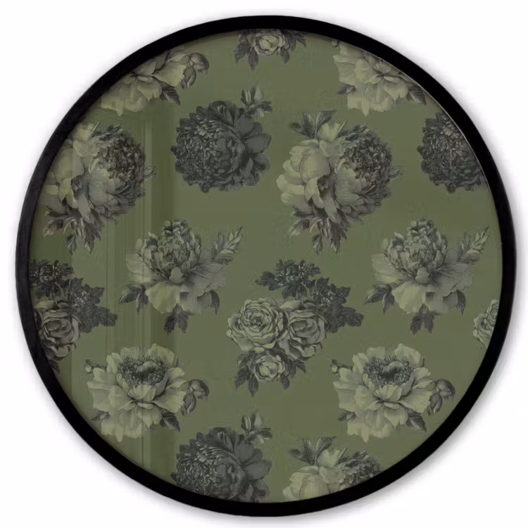Klassiek - botanisch - olijfgroen - bloemen Fotolijst rond zonder passe partout klein 856 -3d