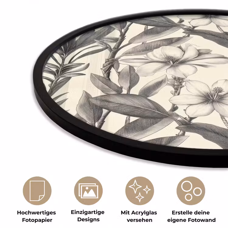 Klassiek - Botanisch - Zwart - Beige Fotolijst rond zonder passe partout klein 856 -closeup_DE
