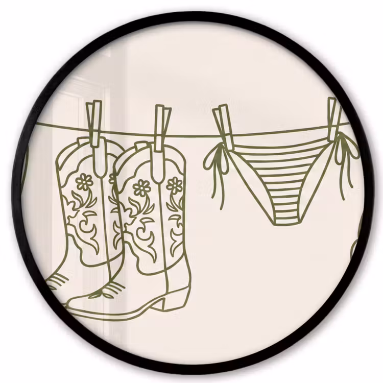 Kleding - Waslijn - Zomer - Lijntekening - Groen Fotolijst rond zonder passe partout klein -3d