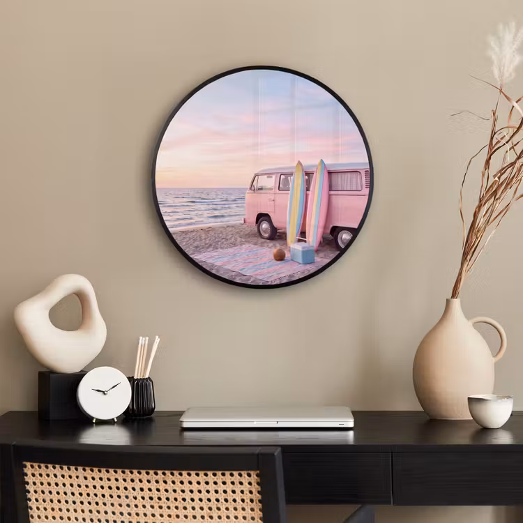 Busje - Strand - Surfplank - Zomer - Roze Fotolijst rond zonder passe partout klein -sfeer1