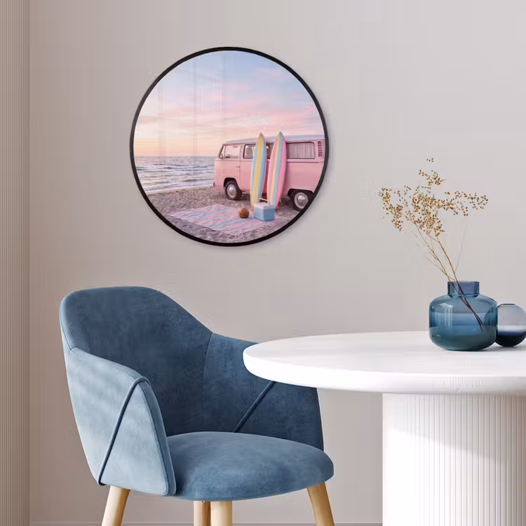Busje - Strand - Surfplank - Zomer - Roze Fotolijst rond zonder passe partout klein -sfeer2