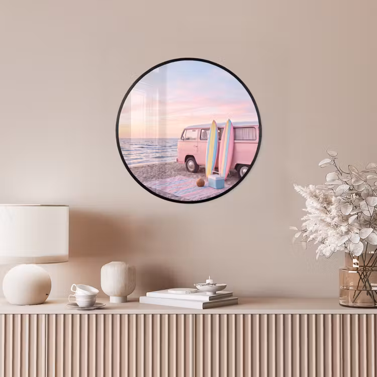 Busje - Strand - Surfplank - Zomer - Roze Fotolijst rond zonder passe partout klein -sfeer3