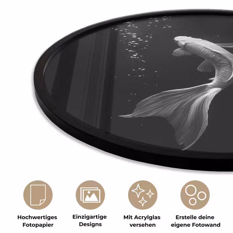Koi - Vis - Wit - Zwart Fotolijst rond zonder passe partout klein -closeup_DE