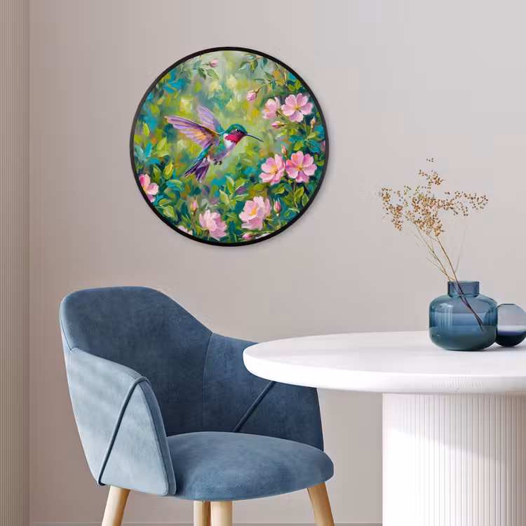 Kolibrie - Bloemen - Natuur - Kleurrijk Fotolijst rond zonder passe partout klein -sfeer2