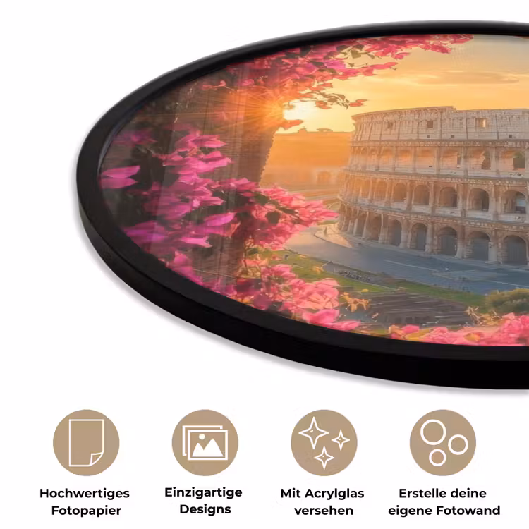 Colosseum - Rome - Roze Bloemen Fotolijst rond zonder passe partout klein -closeup_DE