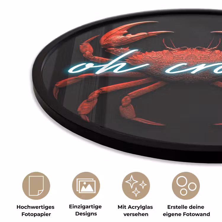 Krab - Rood - Neon - Quote Fotolijst rond zonder passe partout klein -closeup_DE