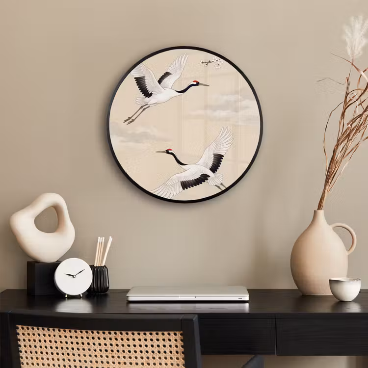 Kraanvogels - Bloesem - Beige Fotolijst rond zonder passe partout klein -sfeer1