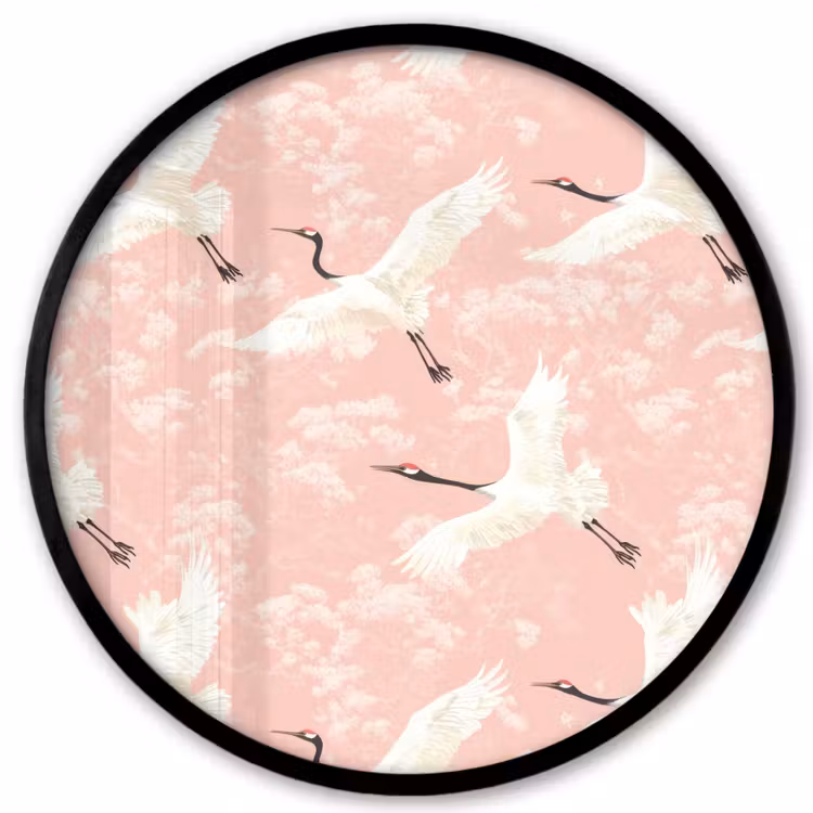 Kraanvogels - Bloesem - Roze Fotolijst rond zonder passe partout klein 856 -3d
