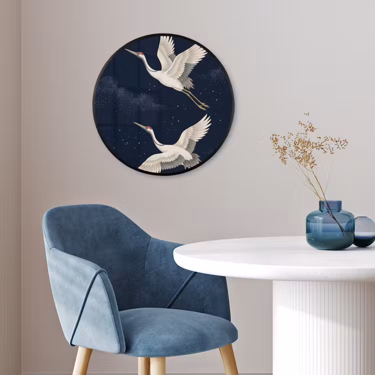Kraanvogels - Nachthemel - Blauw Fotolijst rond zonder passe partout klein -sfeer2