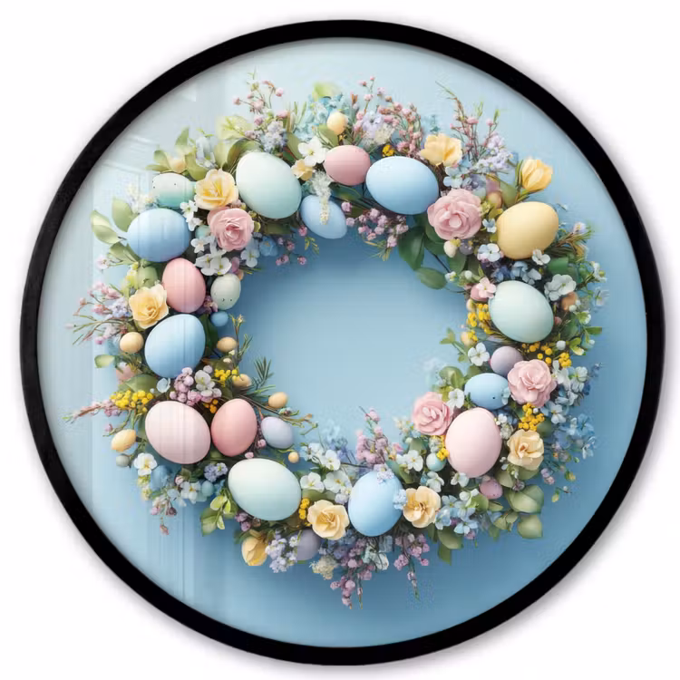 Krans - Eieren - Bloemen Fotolijst rond zonder passe partout klein -3d