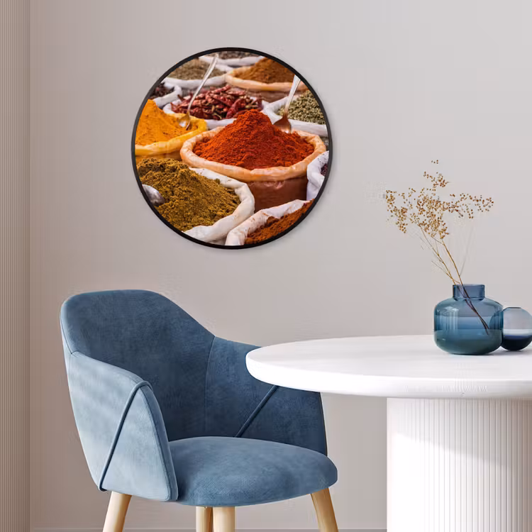 Poster im Rahmen Rund - Kräuter – Markt – Essen - Kruiden - Markt - Eten Fotolijst rond zonder passe partout klein