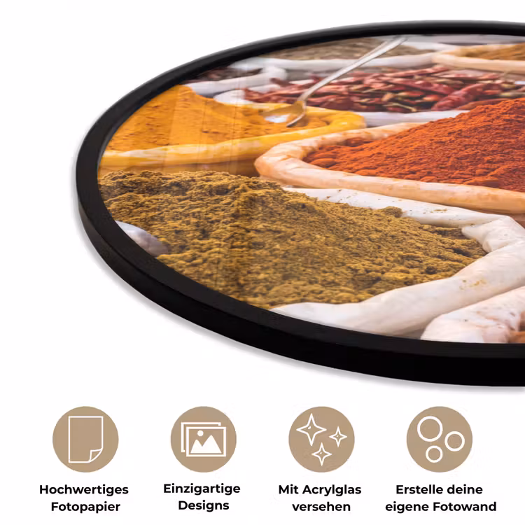Poster im Rahmen Rund - Kräuter – Markt – Essen - Kruiden - Markt - Eten Fotolijst rond zonder passe partout klein