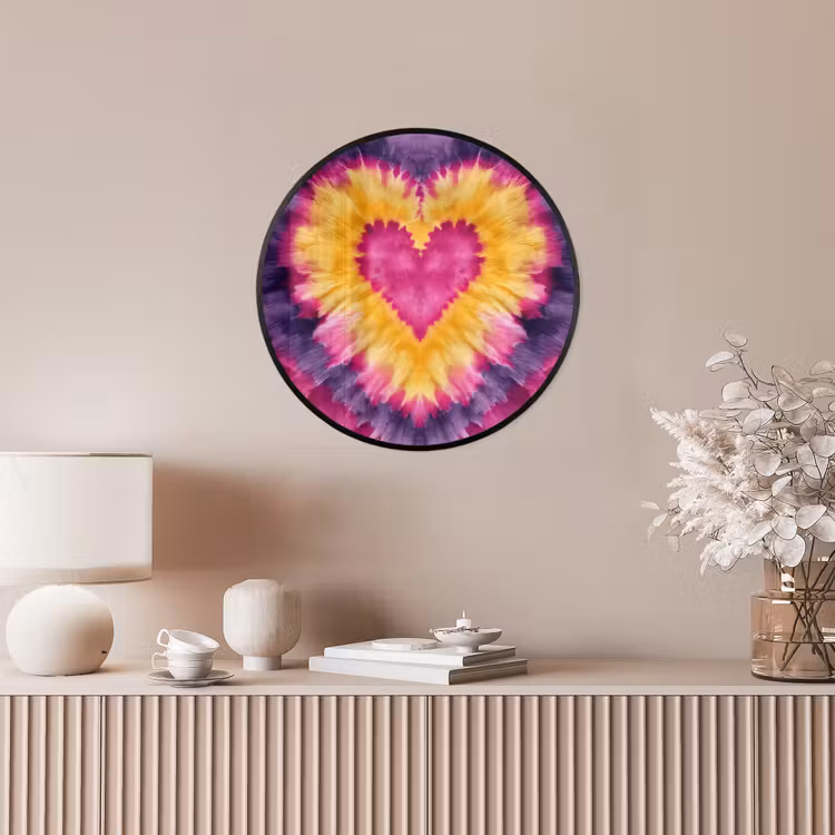 Tie dye - Hartvorm - Vlammen - Oranje Fotolijst rond zonder passe partout klein -sfeer3