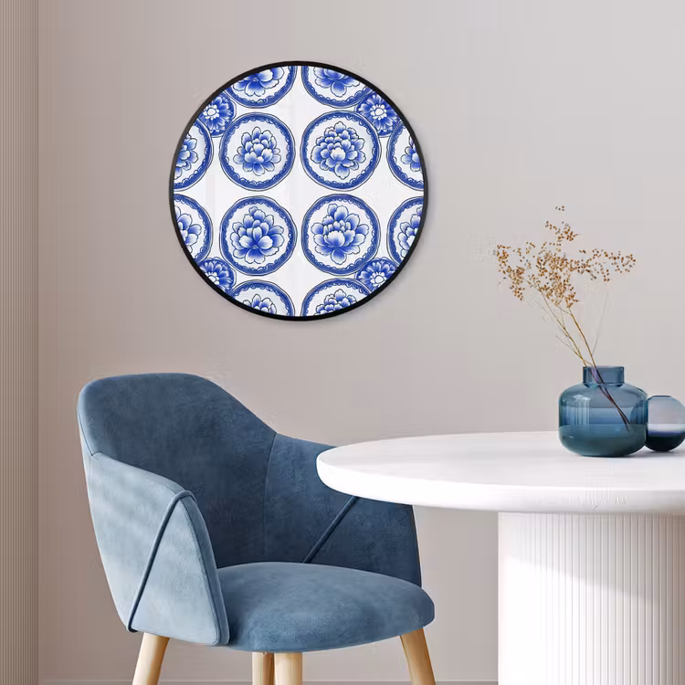 Cirkels - Bloemen - Blauw Fotolijst rond zonder passe partout klein 856 -sfeer2