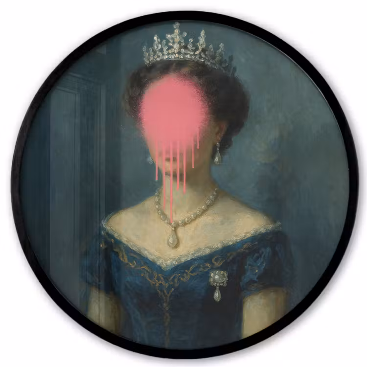 Kroon - Roze druipend verf - Portret Fotolijst rond zonder passe partout klein -3d