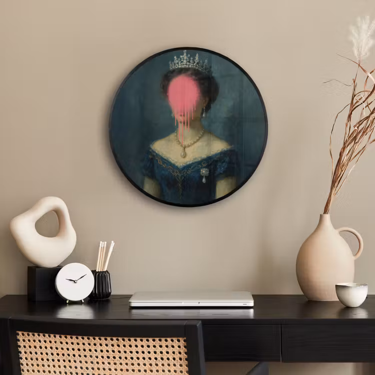 Kroon - Roze druipend verf - Portret Fotolijst rond zonder passe partout klein -sfeer1