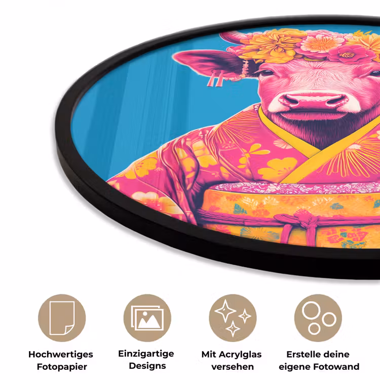Koe - Bloemenkrans - Oorhangers - Kimono Fotolijst rond zonder passe partout klein -closeup_DE