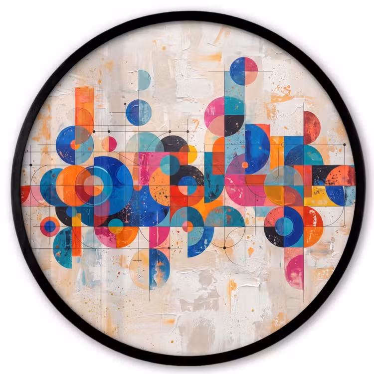 Kunst - Geometrisch - Abstract - Kleurrijk Fotolijst rond zonder passe partout klein -3d