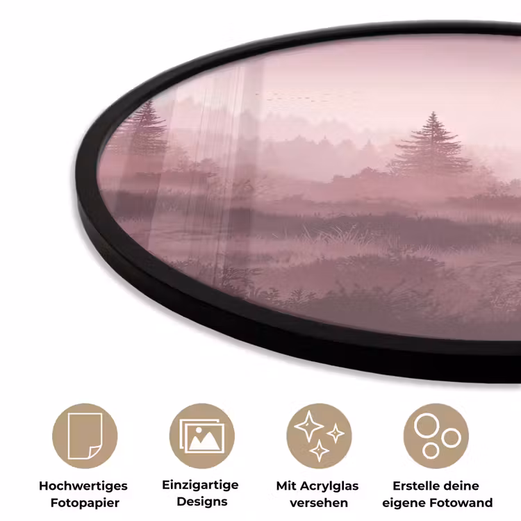 Landschap - Mistig - Roze Fotolijst rond zonder passe partout klein -closeup_DE