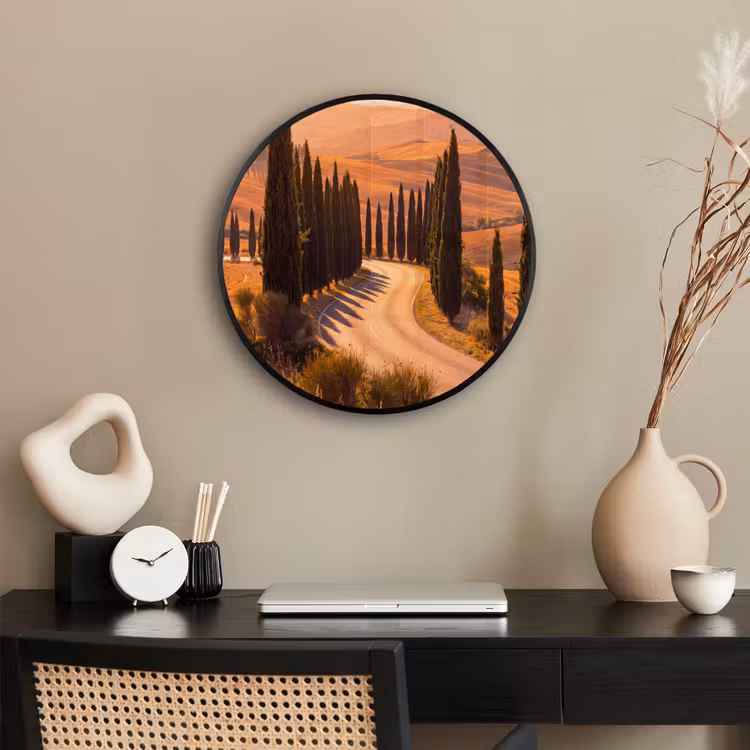 Landschap - Weg - Bomen - Natuur - Goud Fotolijst rond zonder passe partout klein -sfeer1
