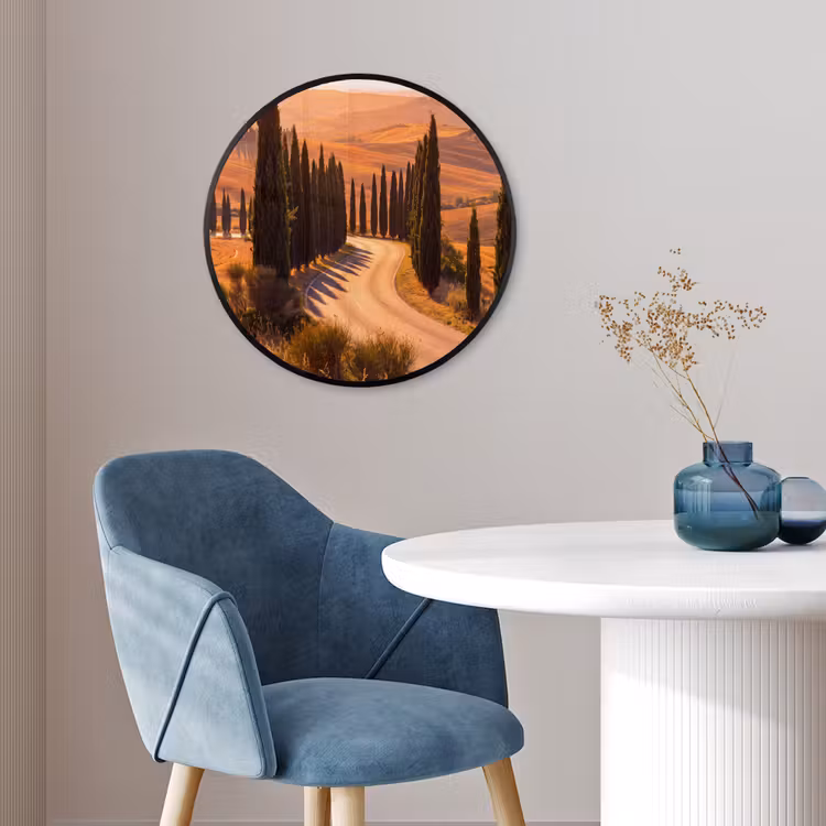 Landschap - Weg - Bomen - Natuur - Goud Fotolijst rond zonder passe partout klein -sfeer2
