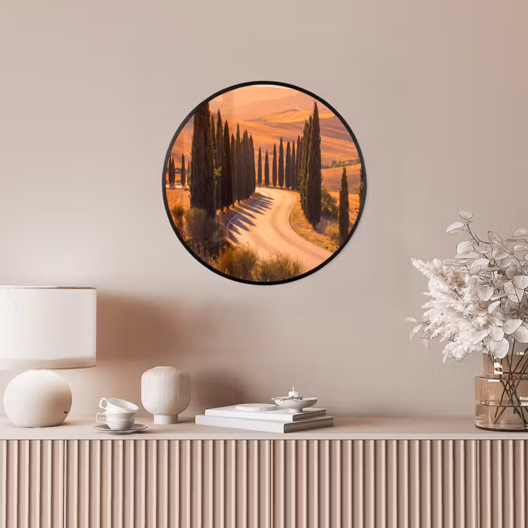Landschap - Weg - Bomen - Natuur - Goud Fotolijst rond zonder passe partout klein -sfeer3