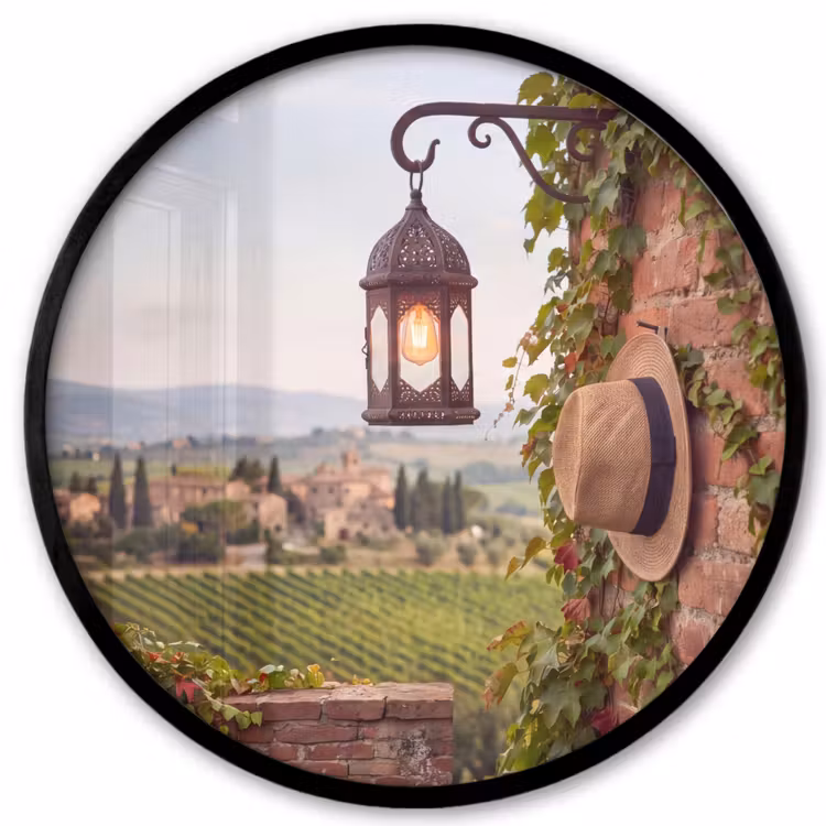 Lantaarn - Wijngaard - Landschap - Italiaans Fotolijst rond zonder passe partout klein -3d