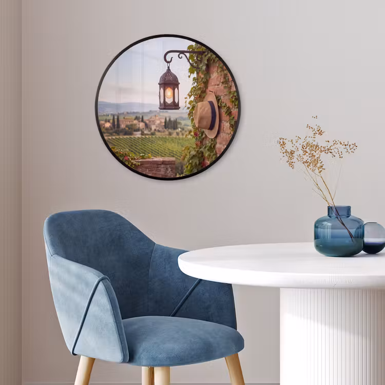 Lantaarn - Wijngaard - Landschap - Italiaans Fotolijst rond zonder passe partout klein -sfeer2