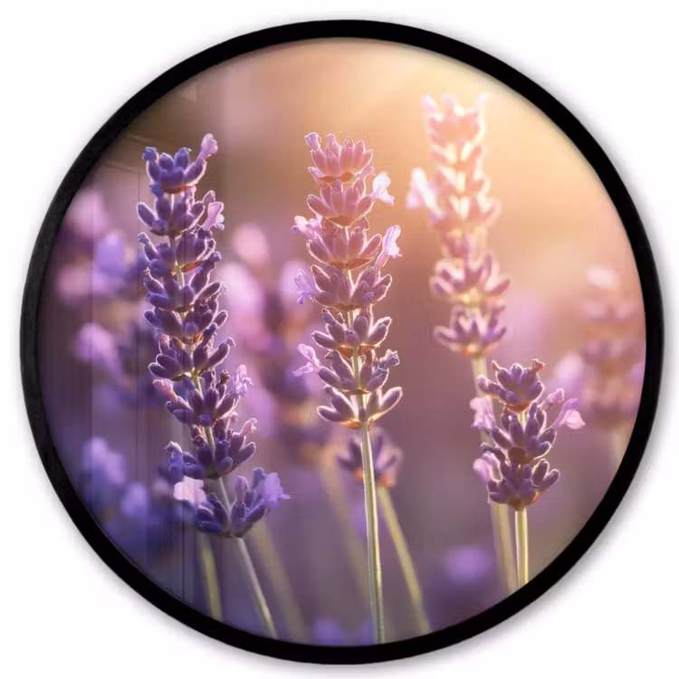 Lavendelbloemen - Paars - Zonlicht Fotolijst rond zonder passe partout klein -3d