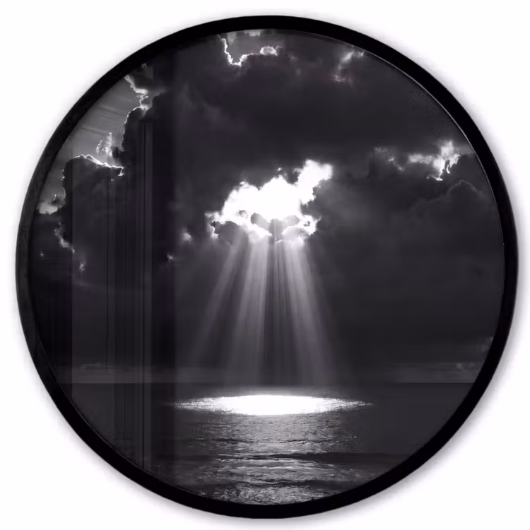 Licht - Wolken - Zee - Zwart-wit - Natuur Fotolijst rond zonder passe partout klein -3d