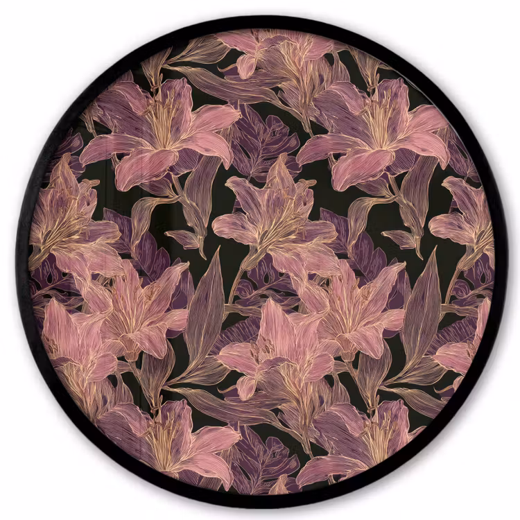 Lelies - Patroon - Paars - Goud Fotolijst rond zonder passe partout klein 856 -3d