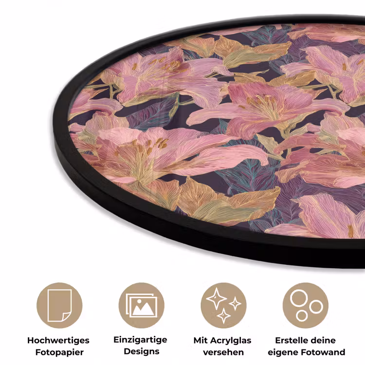 Lelies - Patroon - Roze - Goud Fotolijst rond zonder passe partout klein 856 -closeup_DE