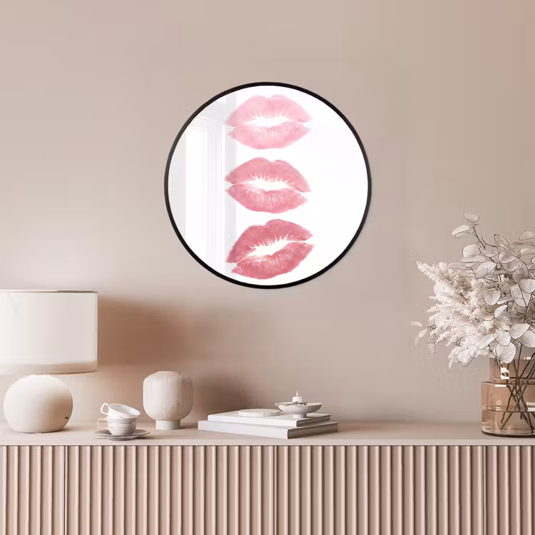 Lippen - Kusafdruk - Roze - Modern - Abstract Fotolijst rond zonder passe partout klein -sfeer3