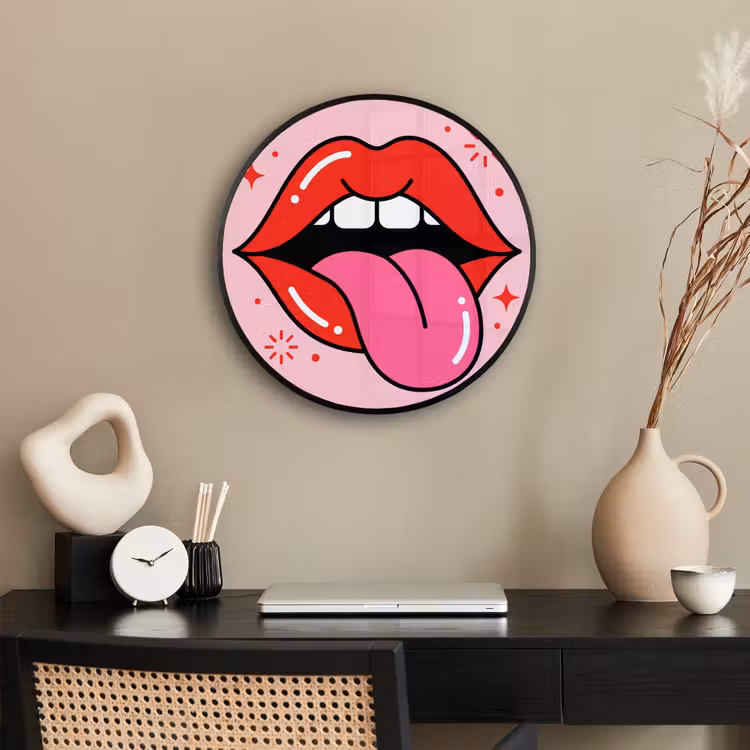 Lippen - Tong - Pop-art - Kleurrijk - Roze Fotolijst rond zonder passe partout klein -sfeer1