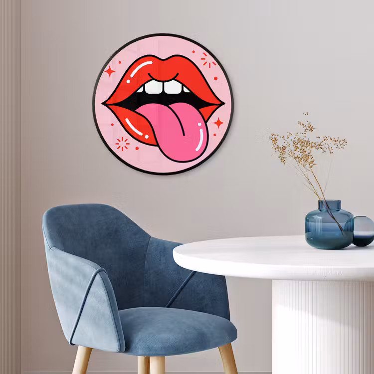 Lippen - Tong - Pop-art - Kleurrijk - Roze Fotolijst rond zonder passe partout klein -sfeer2