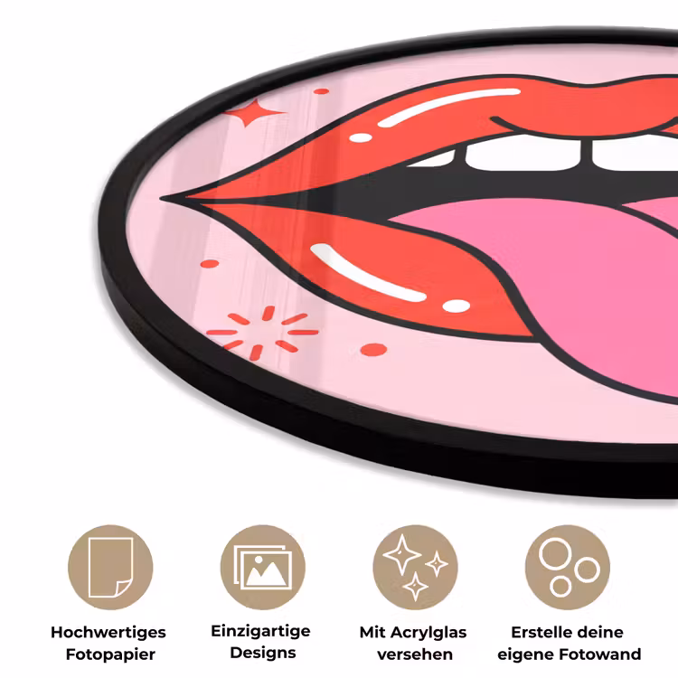 Lippen - Tong - Pop-art - Kleurrijk - Roze Fotolijst rond zonder passe partout klein -closeup_DE