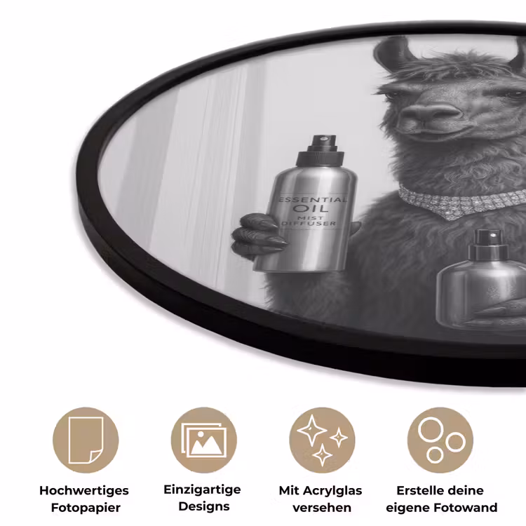 Lama - Flessen - Zwart - Wit Fotolijst rond zonder passe partout klein -closeup_DE